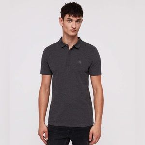 NWT ALL SAINTS Brace SS Polo; Charcoal Marl Sz M
